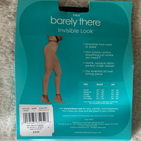 Women's Barely There Invisible Look Legging, Chocolate Brown, Large, NWT - Picture 2 of 3